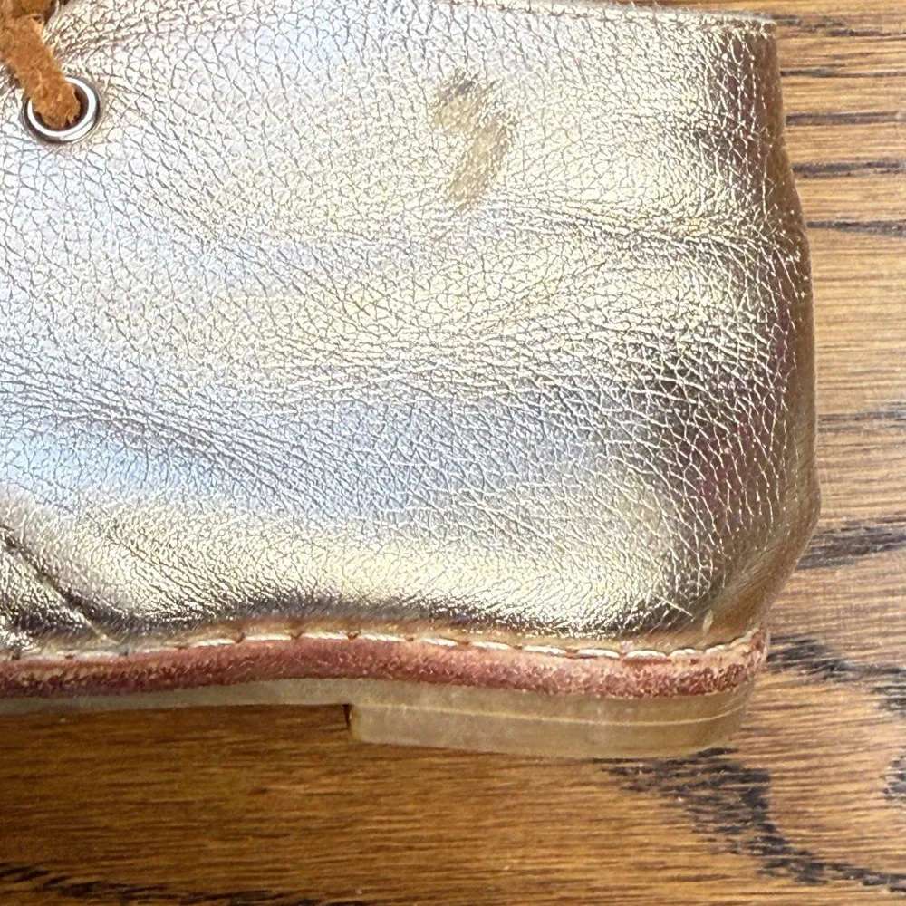 Mon Petit Handmade Toddler Gold Metallic Hard Soled Oxford Shoes Size 7